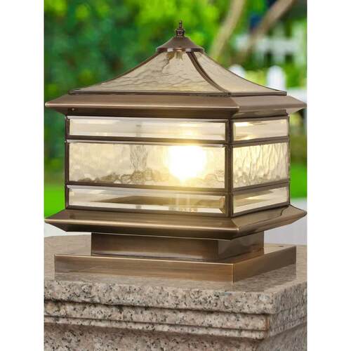 中式全铜太阳能柱头灯庭院灯户外防水别墅花园柱子灯围栏围墙灯