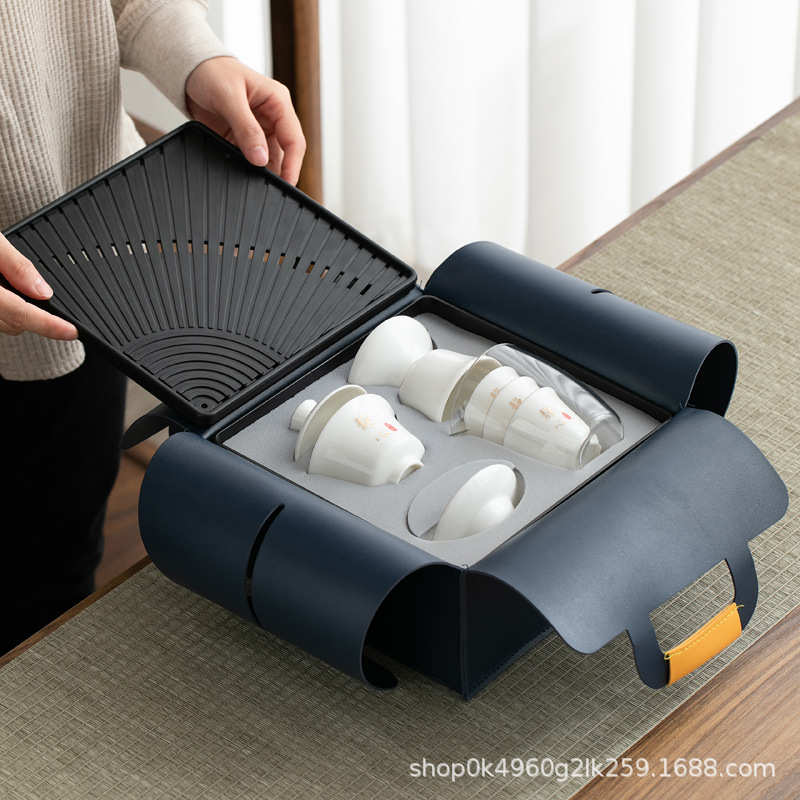 亿唐高端陶瓷羊脂玉套装便携式一壶三杯户外功夫旅行茶具商务批发