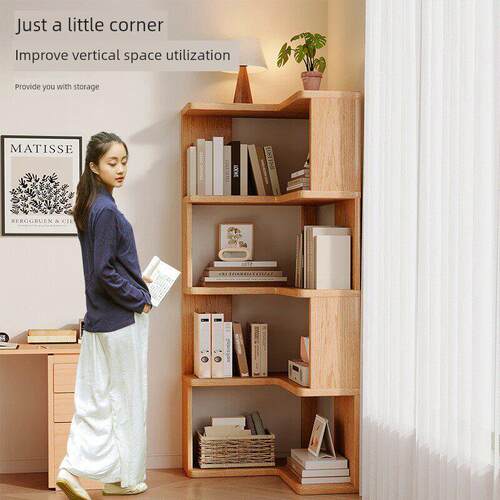 Corner bookshelf, floor to ceiling storage rack, integrated