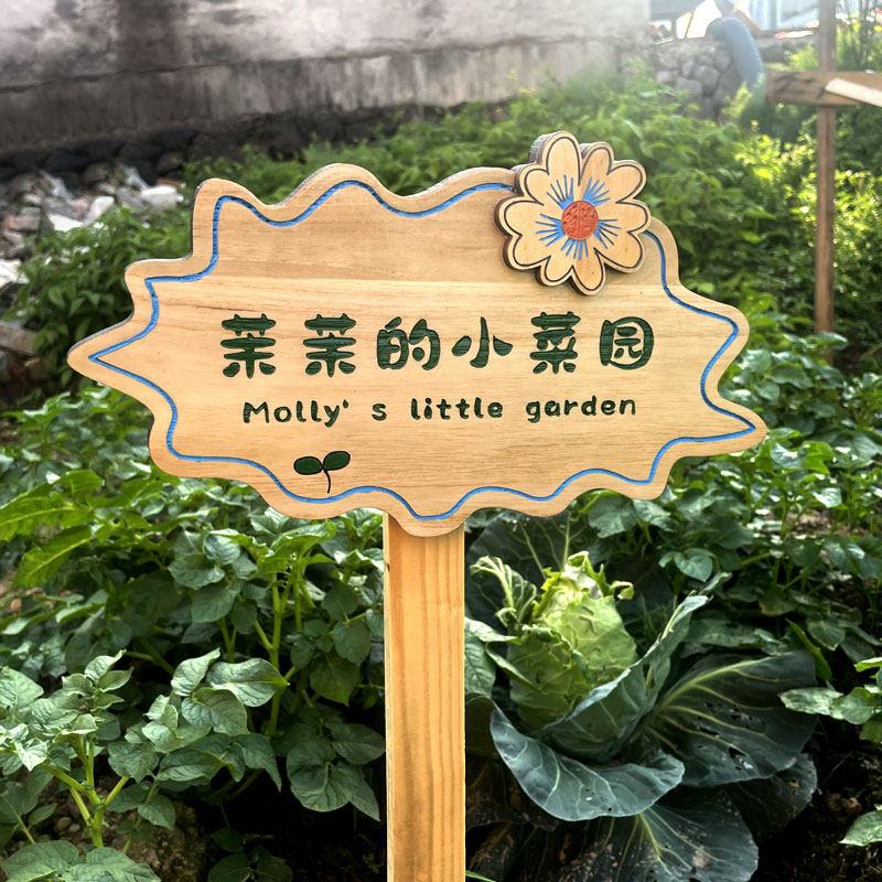 户外菜地花草幼儿园菜园种植花园装饰插地木质警示提示牌木牌定制图片