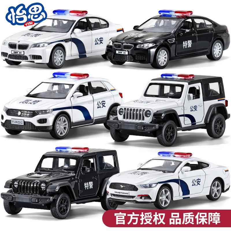 1:36儿童警车玩具仿真合金汽车模型回力公安可开门收藏摆件