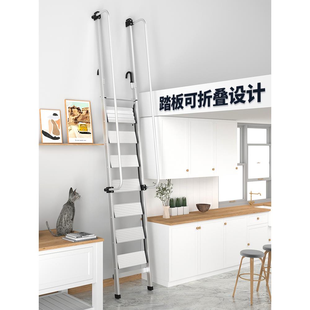 3YK阁楼折楼梯高扶手家用爬梯叠F76TH96M子上顶可定房梯制