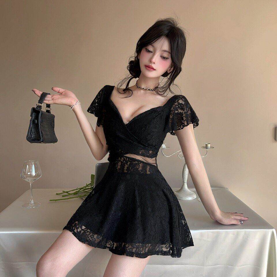 新款夜店女装减龄性感低胸显瘦夏雷丝桑拿技师足浴工作服连衣裙女
