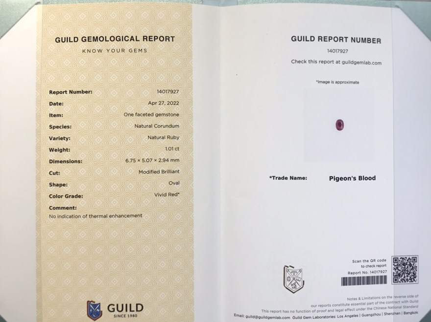 guild证书1.01ct无烧鸽血红红宝石锁骨链18k镶钻石伴白蓝宝74898