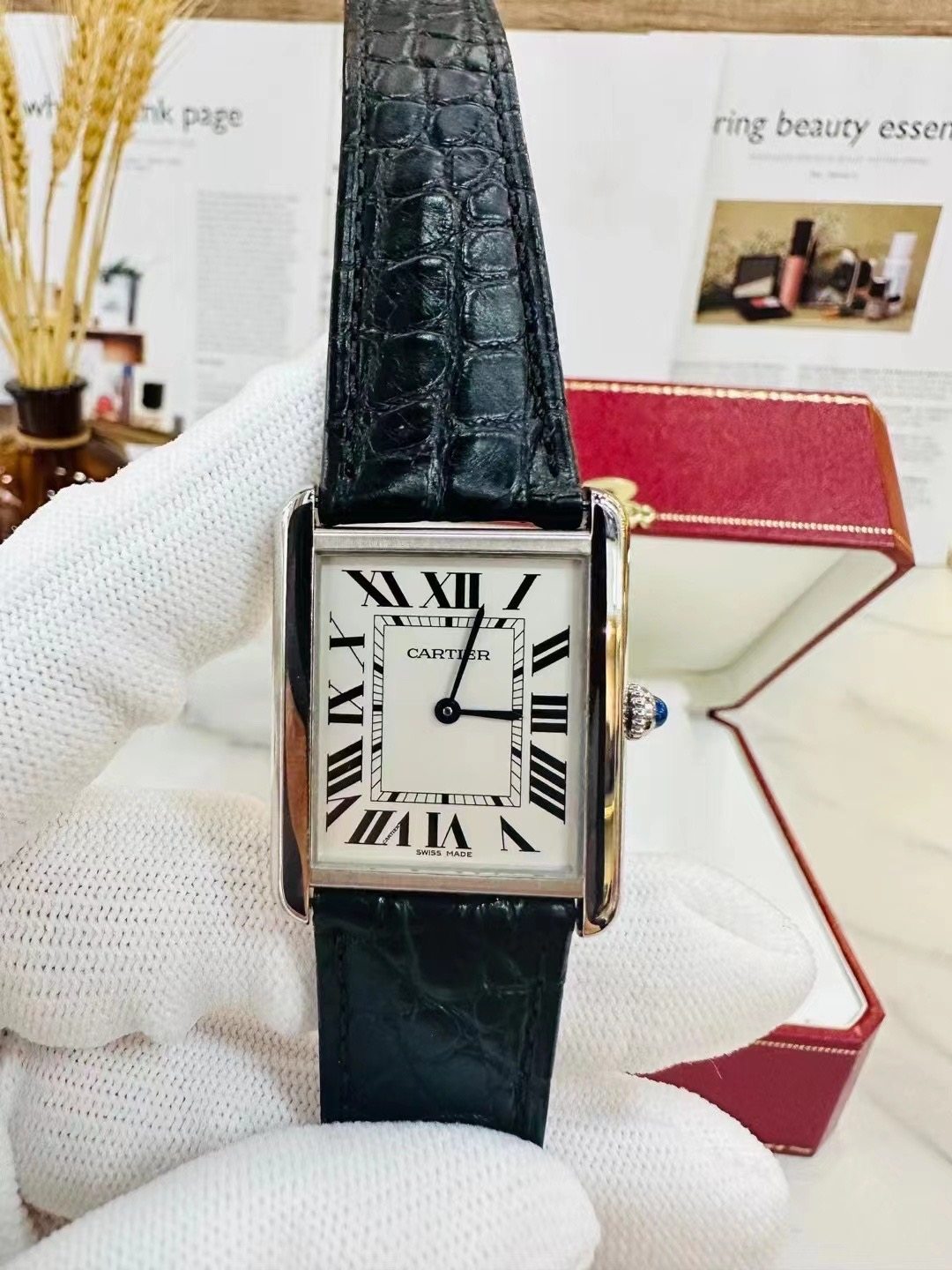 [9.8新]卡地亚坦克系列W5200003石英34.8*27.4mm女士手表