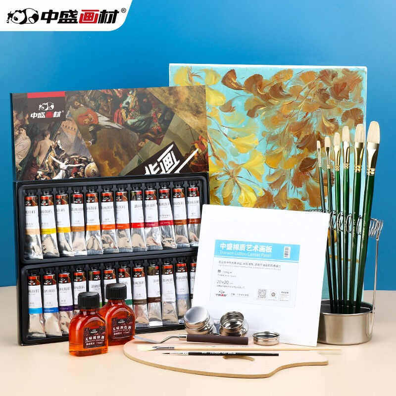 中盛画材transon油画颜料初学者油画工具套装绘画套装12件套-