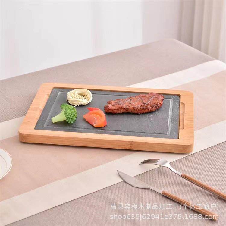 竹木石板盘牛排西餐厅托盘黑石板隔热垫木质菜板砧板木板案板