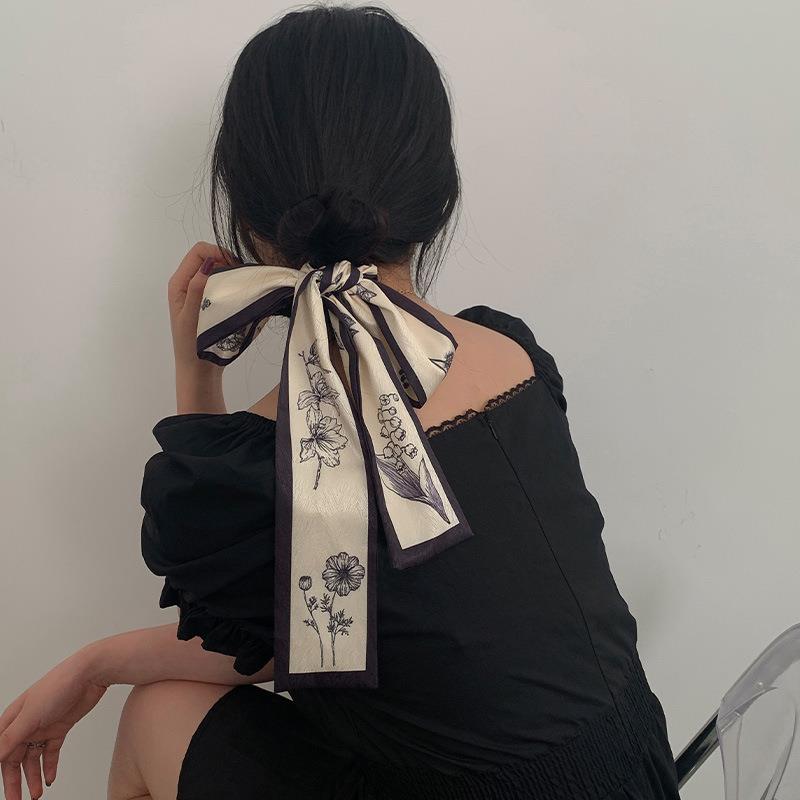 法式优雅花草长条发带超仙气质蝴蝶结头饰女2022年网红新款头巾
