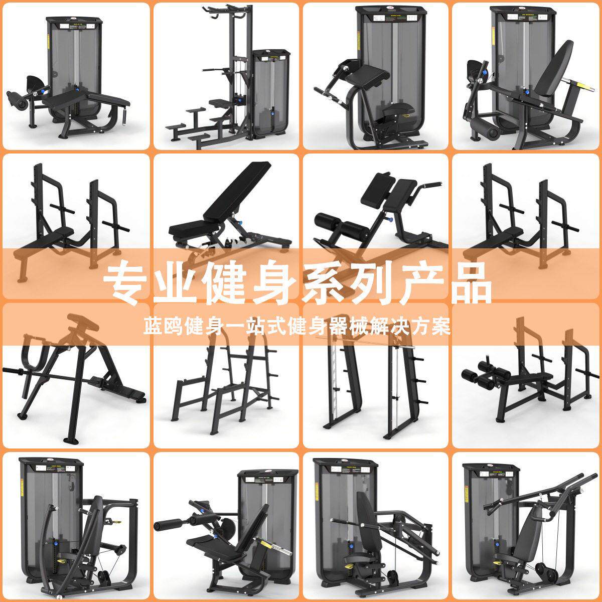 全套健身房力量训练肩推胸腹低拉哑铃凳史密斯训练器外贸出口