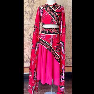 高档儿童汉唐优舞蹈楚服声中国鼓风古典舞民族服踏声红色水袖 演出