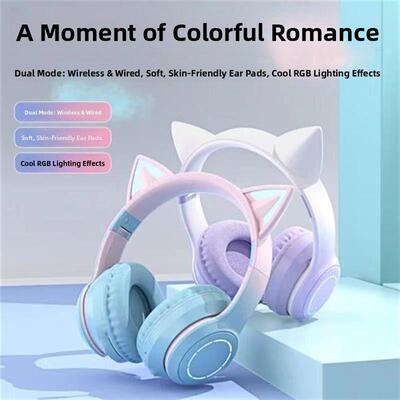 LED Cat Ear Noise Cancelling Headphones Bluetooth5.0 Headset