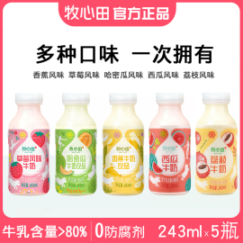 牧心田牛奶香蕉西瓜哈蜜瓜草莓风味牛乳饮品营养早餐奶243ml*5瓶