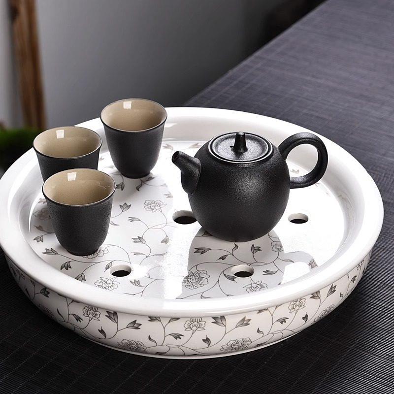 青花白瓷茶盘家用客厅壶承功夫茶具茶艺茶盘干泡台陶瓷干泡盘托盘