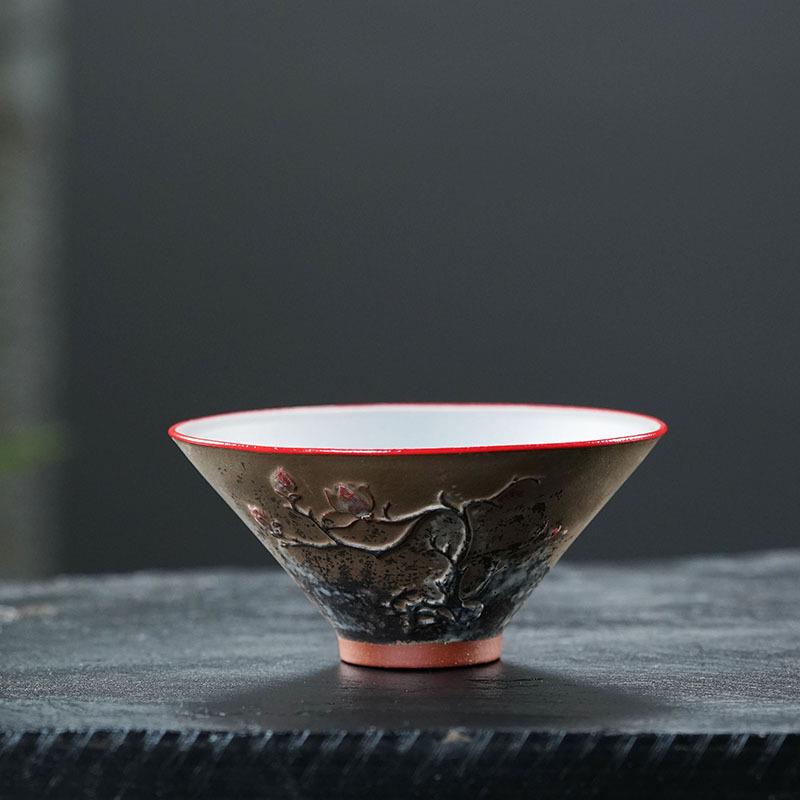 原矿紫砂杯子高端茶器主人杯品茗杯底槽清粉浆茶具斗笠杯单杯厂家