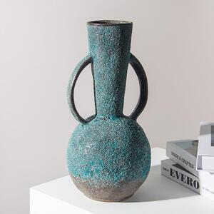 乐梦复古花蓝器青色双耳特鲜花LM91076花瓶色家居摆件装饰品大号