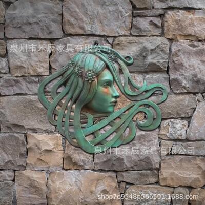 跨境新品艺术和凯尔特风格美丽的女性面孔仿手绘铜绿风格效果挂饰