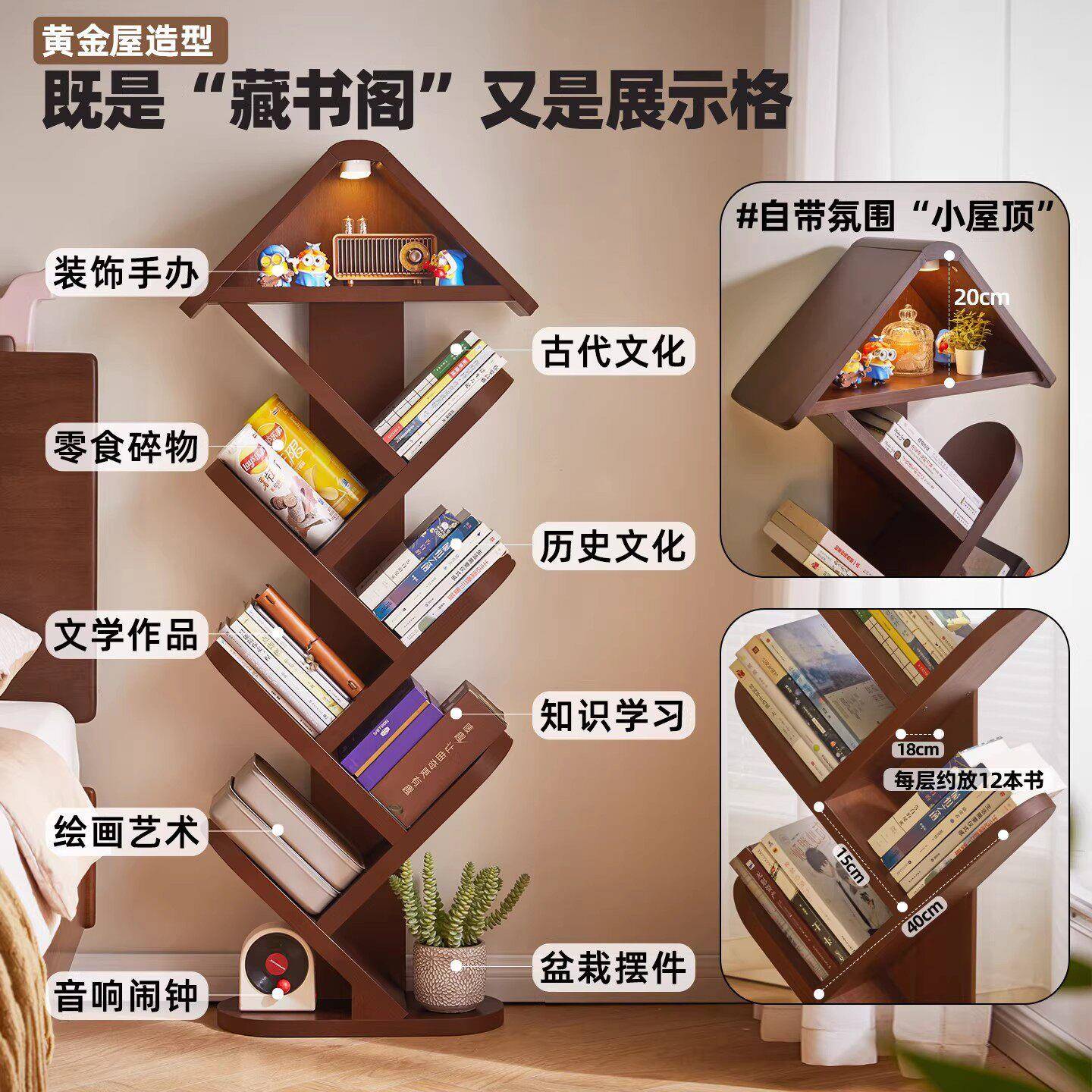 木书架RF-HJWSJ落地置物架家实客厅窄间款不占空用儿童书柜一体靠