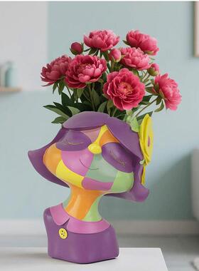 现货抽象创意短发女孩花盆家居装饰摆件庭院阳台客厅绿植多肉盆栽