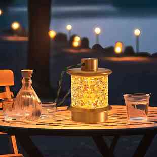 轻奢水晶充电台灯卧室床头小夜灯便捷户外露营灯餐厅酒吧氛围桌灯