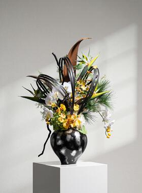 高级感彩陶花瓶客厅大型玄关插花器酒店大堂装饰品花艺摆件