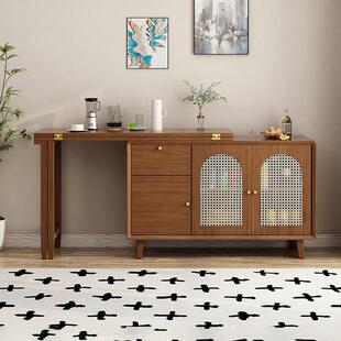 折餐餐桌餐边柜一体实木桌椅组合长方简约叠TLG饭桌靠墙收纳形柜