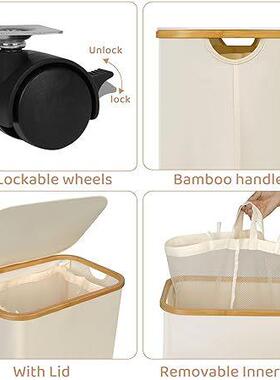 脏轻奢带盖可折叠脏篮日式带轮010L脏衣衣服收LOE纳筐带滚珠l轮衣