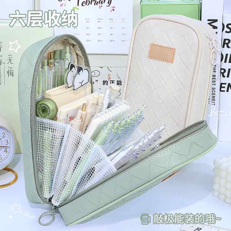 新款大容量编织笔袋便携式高颜值铅笔盒多功能文具盒分类收纳包