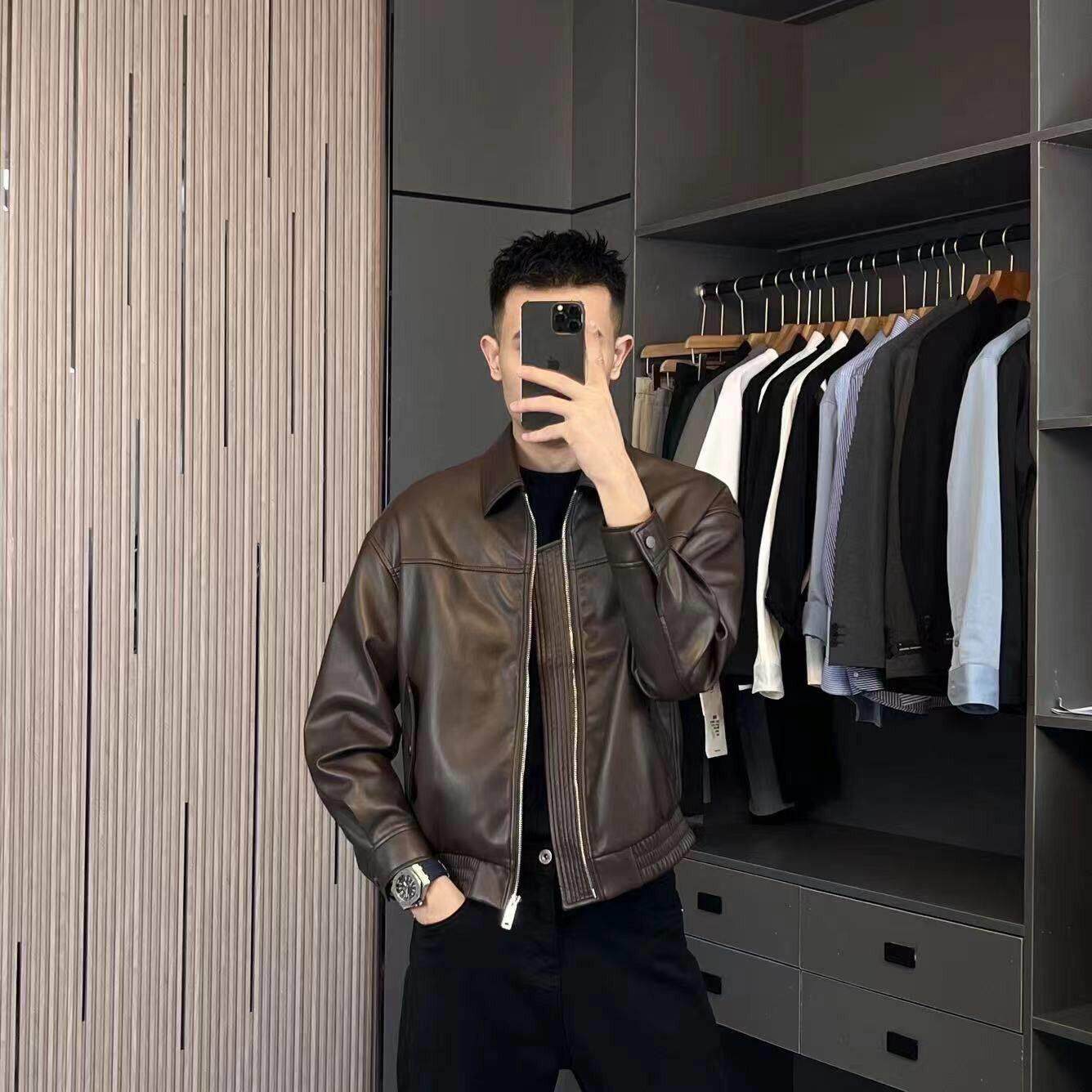 高端真皮皮夹克男春秋季2025新款机车服痞帅外套休闲宽松加绒加厚