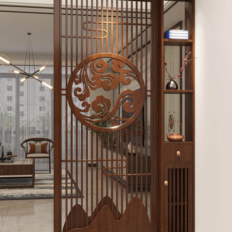 新中式实木屏风隔断客厅2025新款玄关柜入户正对门风水遮挡置物T&