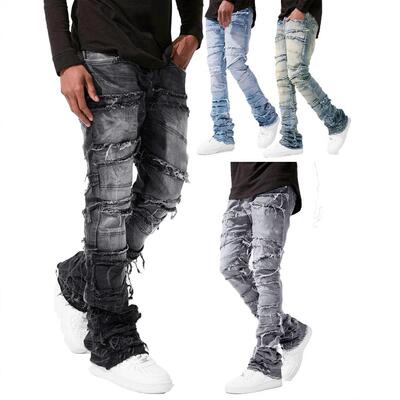 Blue Tight Jeans for Men Teen Fashion Streetwear New
