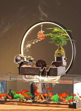流水miq玻璃小型才循环金鱼缸招开业桌面摆件办公室乔迁景观客厅