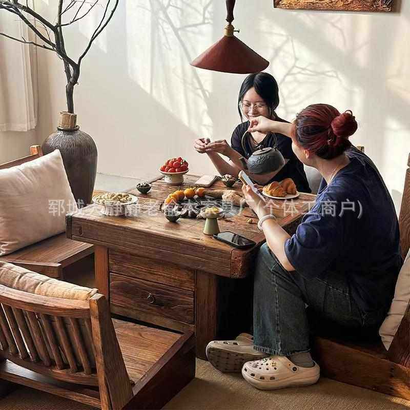 侘寂风实木方形围炉煮茶桌中式火锅桌户外庭院老榆木禅意泡茶桌,住宅家具,家用茶台/茶桌,淘宝优惠券,粉丝福利购,淘宝优惠卷