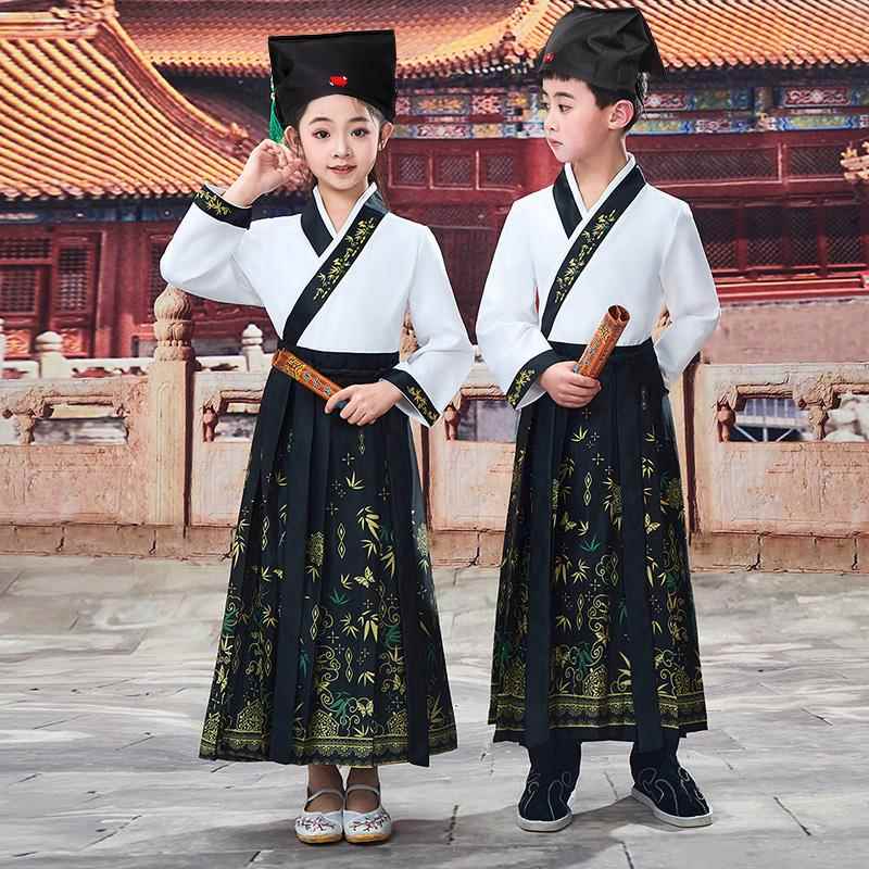 正品儿童古男童国学中国风三字装经汉服出儿童演服小学生朗诵服服