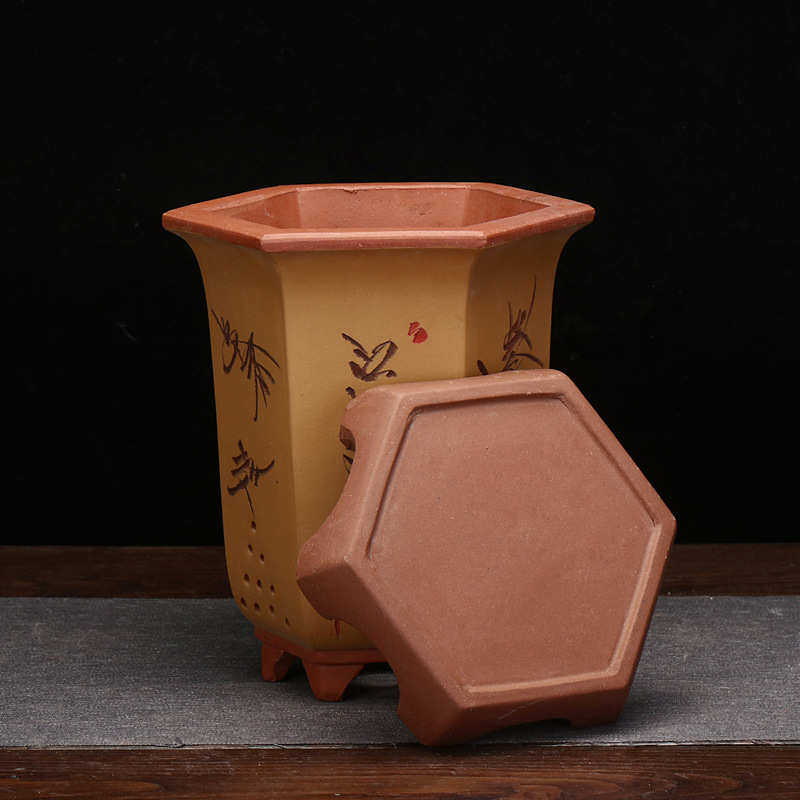 盆景植刻六角底座绿带绘花卉园艺批发蕙桌面盆花盆君子兰春兰紫砂,鲜花速递/花卉仿真/绿植园艺,花盆,淘宝优惠券,粉丝福利购,淘宝优惠卷