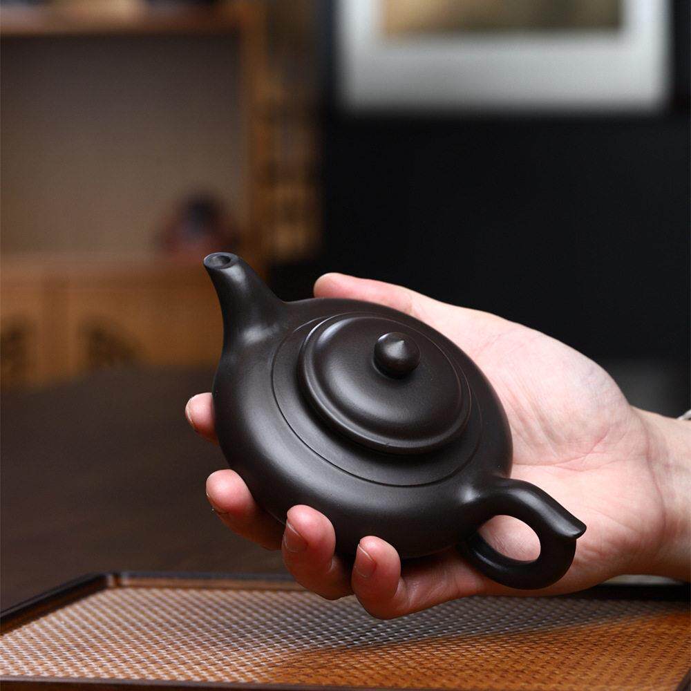 宜兴名家纯手工紫砂壶原矿黑泥扁笑樱紫砂壶功夫茶具家用泡茶壶