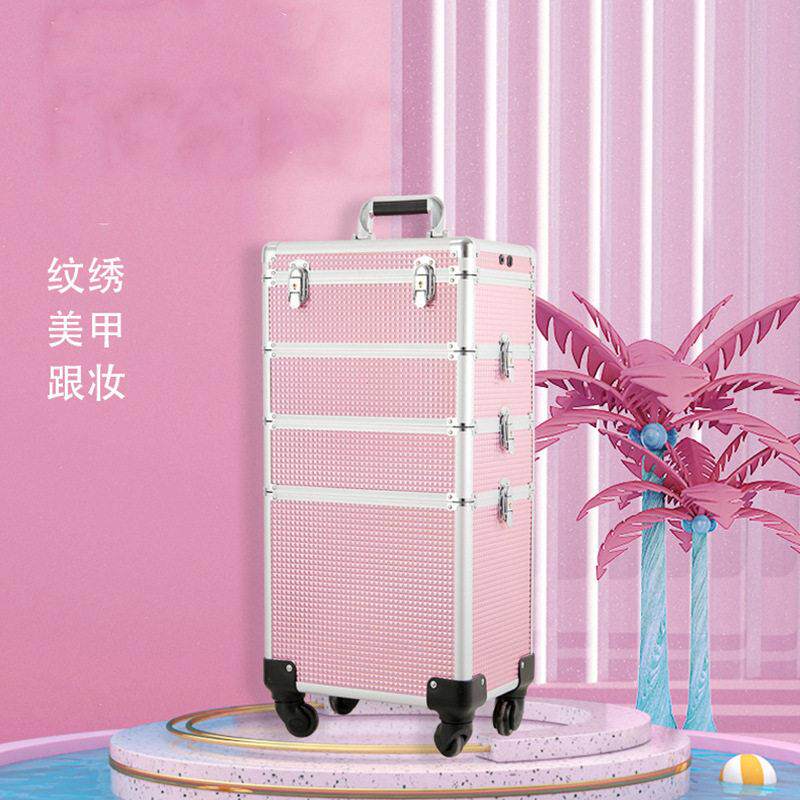 拉杆化妆箱LED灯美甲纹绣收纳箱化妆师跟彩妆铝合金工具箱