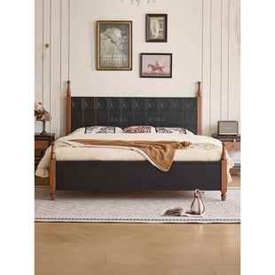 法式覆古实木床1.8米主卧双人床现代简约1.5米次卧中古风白蜡木床