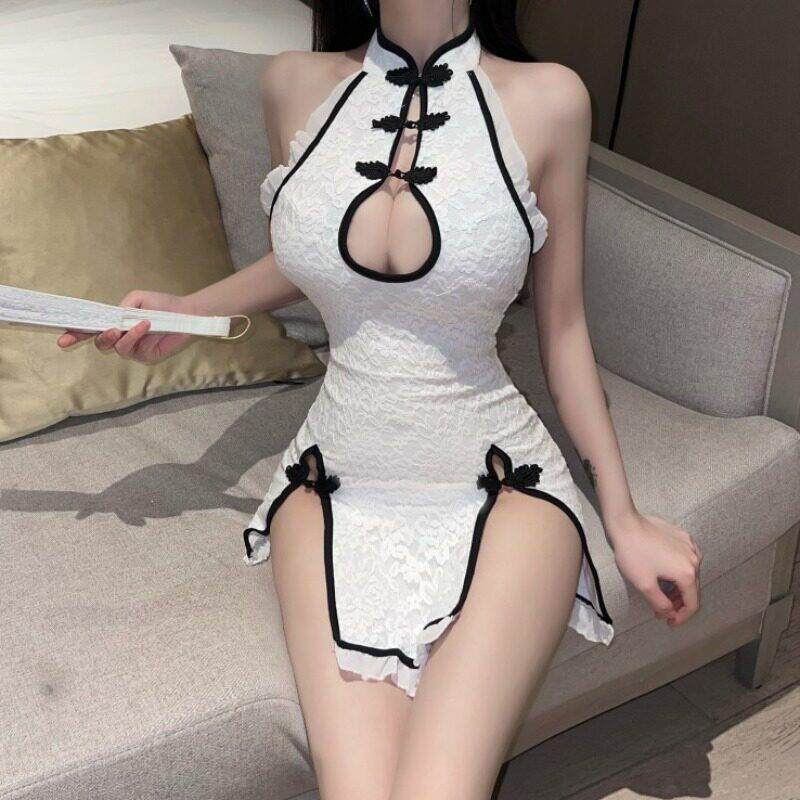 夜店女装夜场上班衣服技师工作服性感镂空高开叉蕾丝旗袍连衣裙