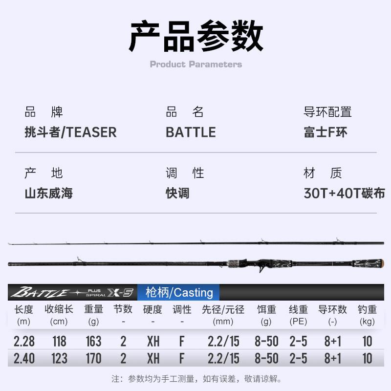 新款直销挑斗者X5雷强路亚竿XH调超硬黑鱼竿富士配件碳素钓鱼竿打