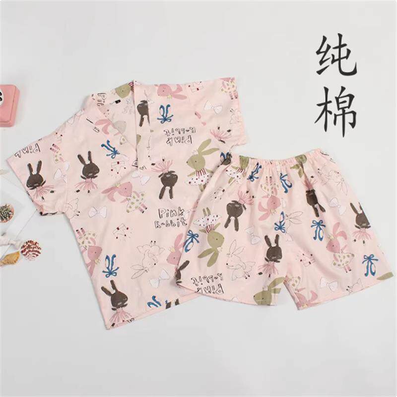 儿童汗蒸服女棉质中大童小童桑拿服男童女童浴服小孩卡通家居衣服