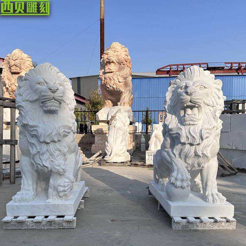 供应景区大理石狮子雕塑户外园林景观石雕动物貔貅麒麟摆件公园