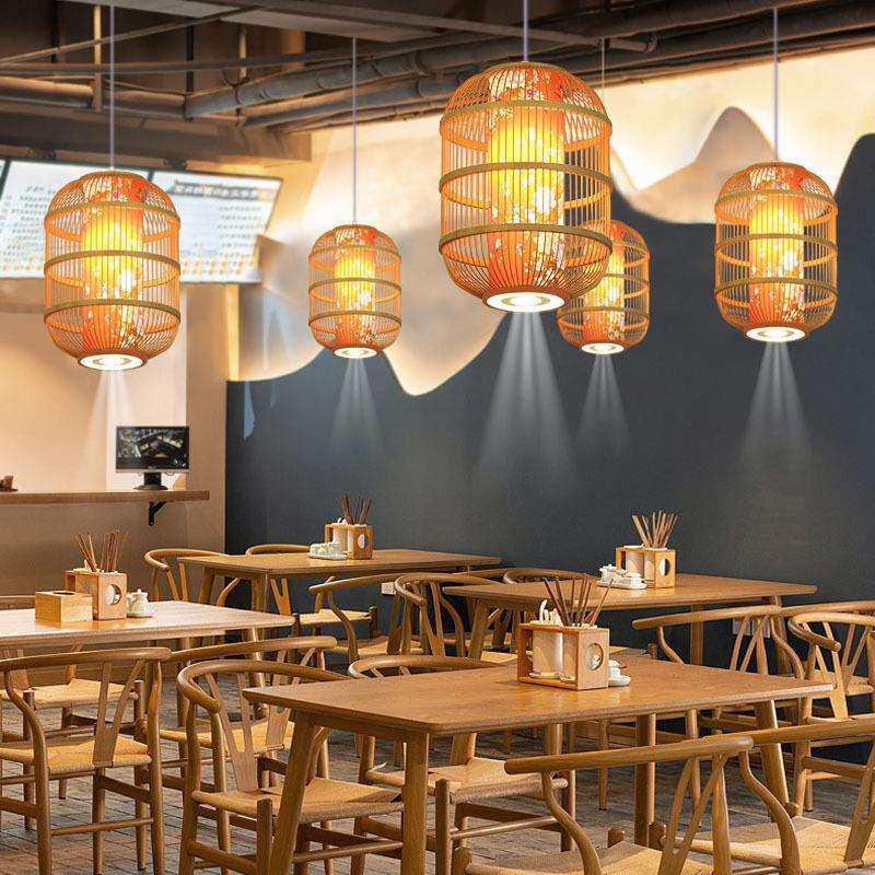 湘菜川菜火锅店餐饮卡座吊灯带射灯新古典吊灯中式竹灯喜庆灯笼