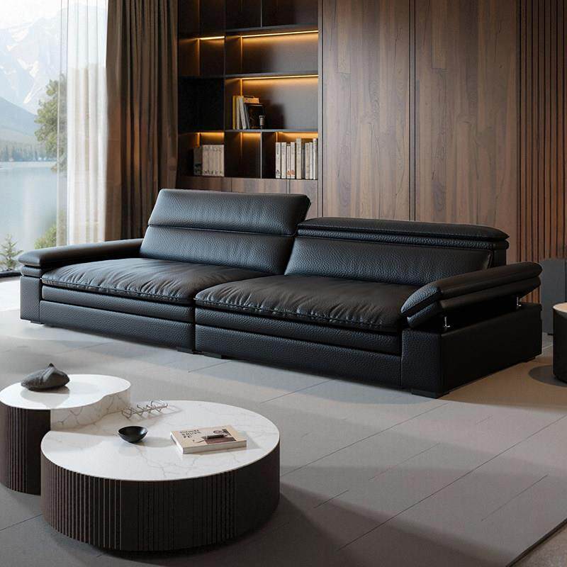 意式极简可调节靠头真皮沙发客厅羽绒可调节扶手多功能直排沙发