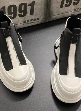 男鞋子夏季透气2026新款休闲一脚蹬高帮帆布鞋男士厚底松糕老爹鞋