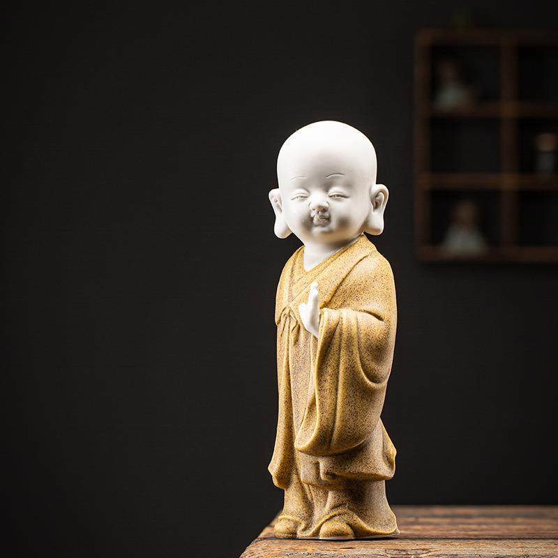 禅意小和尚摆件陶瓷可爱小沙弥人物摆设家居客厅博古书架装饰大号