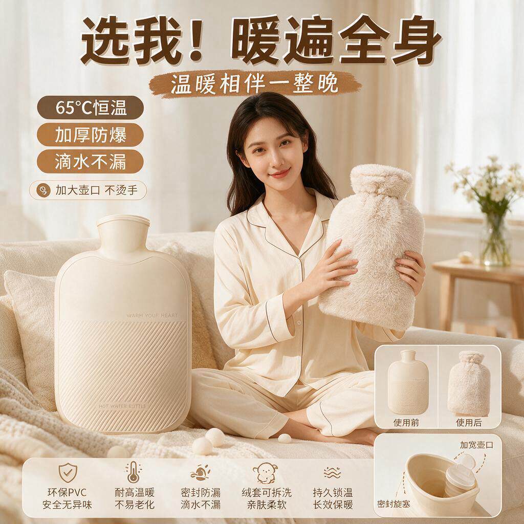 热水袋注水加厚防爆式毛绒暖手宝保温加大壶口滴水不漏暖手暖脚被