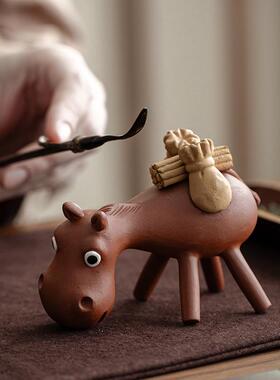 宜兴紫砂茶宠毛驴RYW摆宝件雕塑招财通进卡茶具意创茶道配件陶瓷