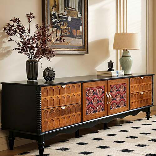 法式复古中古风实木电视柜客厅装饰柜落地家用储物收纳柜高级感