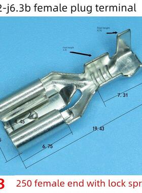 j622- j6.3 b母端子6.3带锁的弹簧250锁端子黄铜镀锡2000个