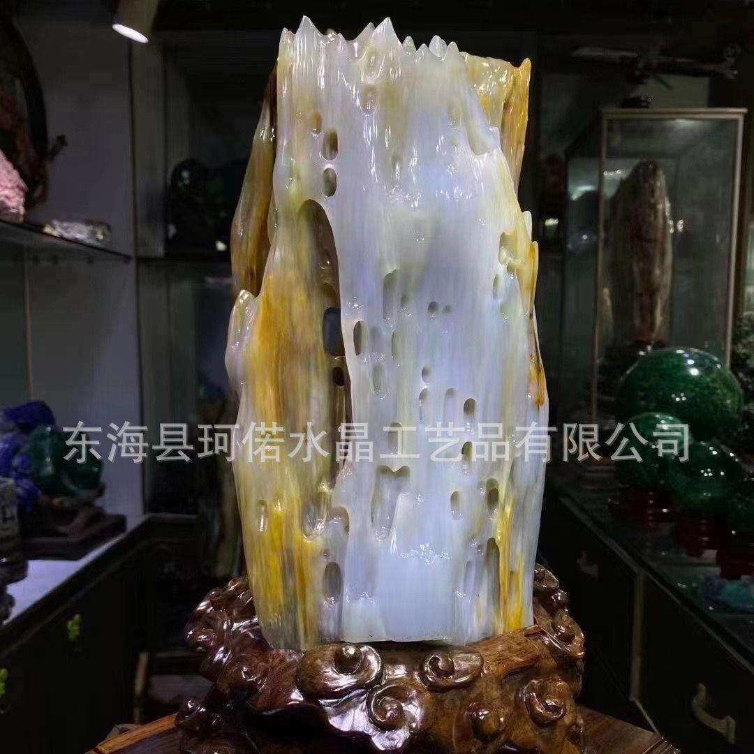 精品树化玉 德佰老坑冰种料,质地通透,配送黑檀木底座
